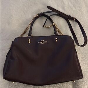 Coach Dark Brown Leather Shoulder Bag with Gold Accents